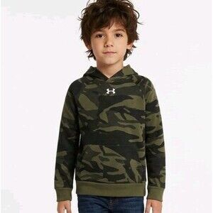 Under Armour Rival Fleece Hoodie Boys YXS Green Camo 1386744 Athletic Sweatshirt